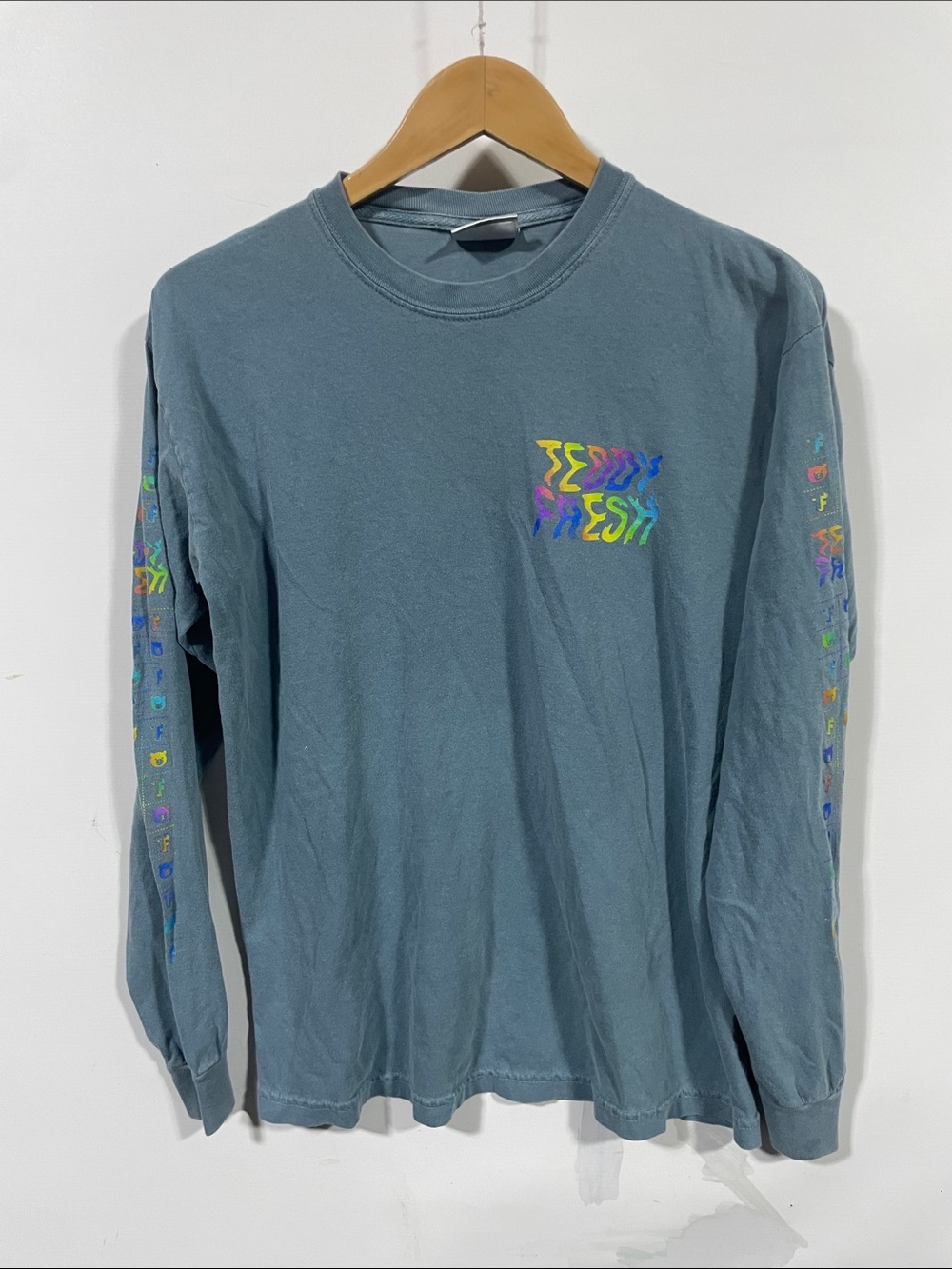 Teddy Fresh Slate Blue Long Sleeve Tee with Rainbow Graphic